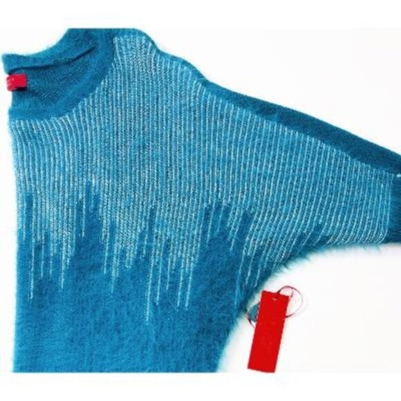 Jennifer Lopez Womens Teal Metallic Scoop Neck Soft Knit Sweater Sz M New - Picture 6 of 11